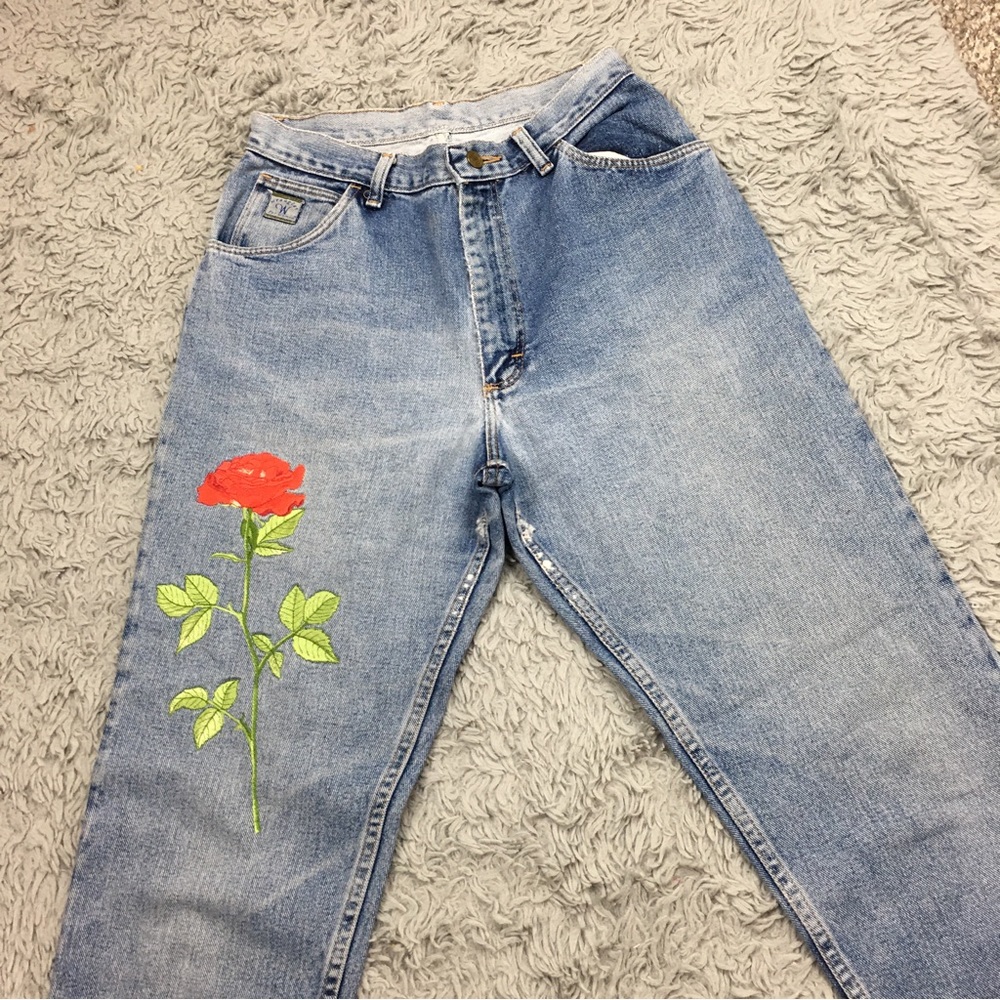 Vintage Wrangler Embroidered Skinny Jeans Blue Size 6 - Picture 4 of 16